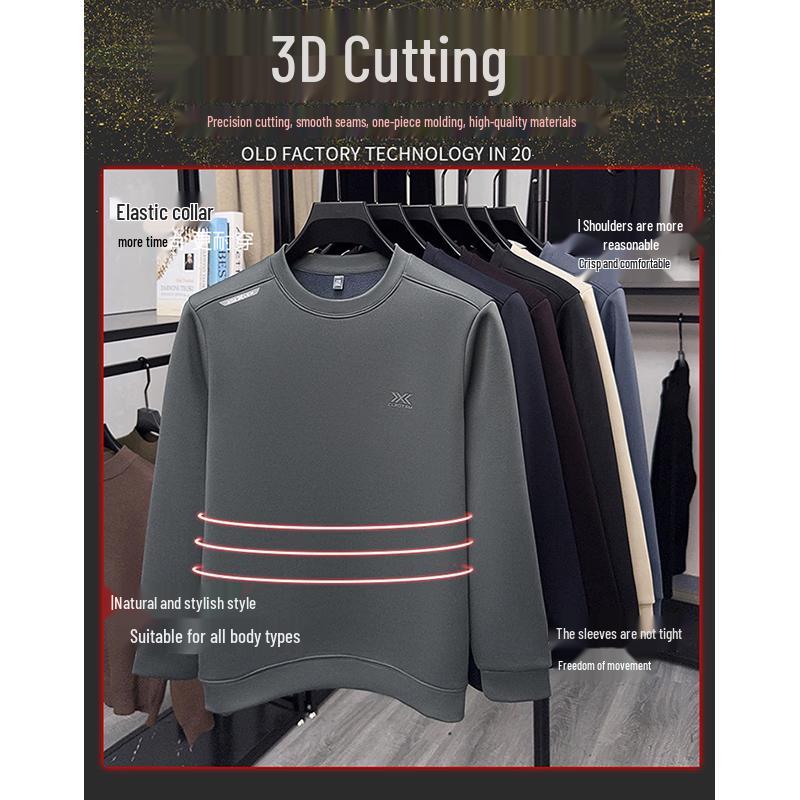 Luomeng Men's Winter Fleece-Lined Round Neck Sweatshirt with Silk