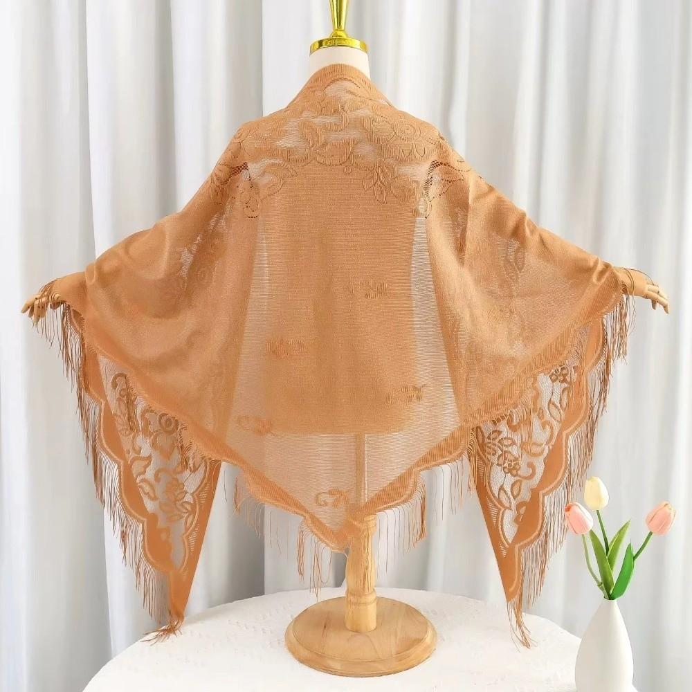 Einfarbiger Tüllschal Hohlquasten-Schal Neue V-Ausschnitt Strickjacken