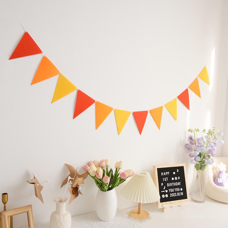 Retro Mori Brown Non-woven Kindergarten Decoration Pennant – Colorful Outdoor Birthday Flag String