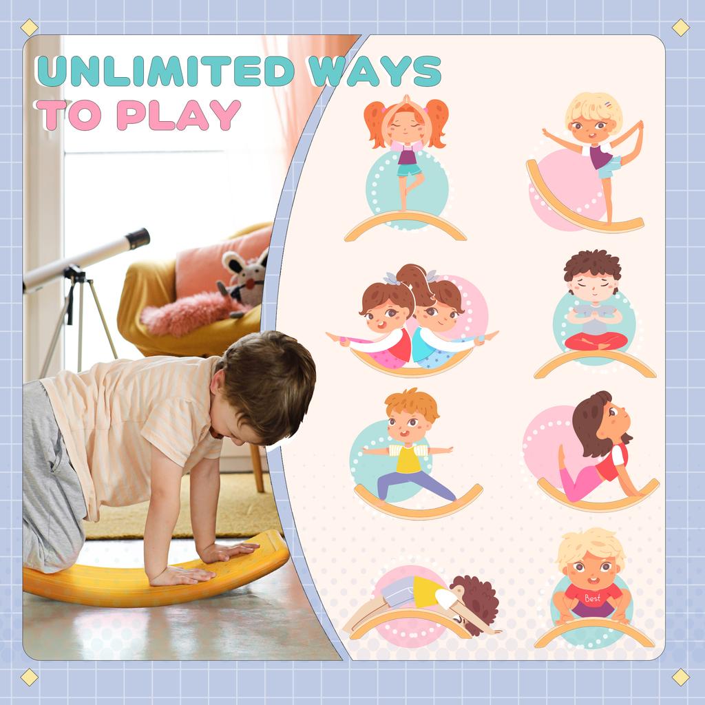Balance Board Kids Wobble Board, Sensory Training Rocking Toy for Children, Nursery Toy, for Ages 3-6 Years, 82 x 27.5 x 19.5cm - Orange