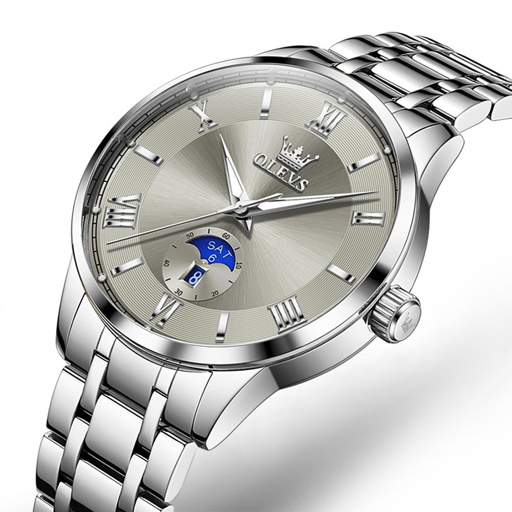 OLEVS Men Quartz Watch Stainless Steel Band Wristwatch Auto Date Business Waterproof Male Dress Watch Gift For Men Relogio