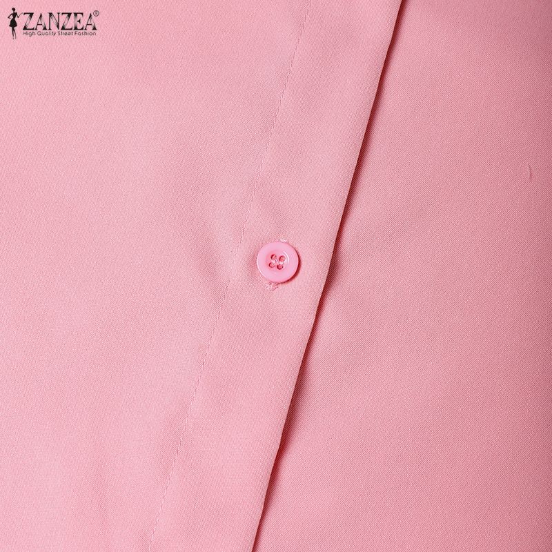 ZANZEA Rochie cămașă lungă, cu mânecă lungă, cu guler răsturnat pentru femei