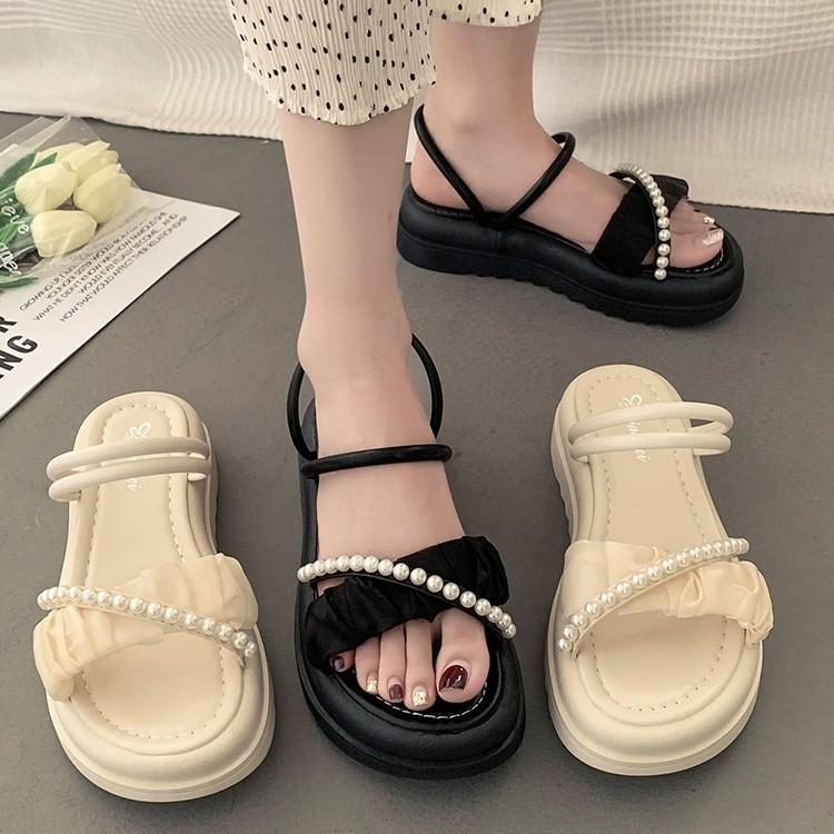 Two wear cool slippers, summer wear ins trendy new fashion pearl fairy style with skirt platform sandals