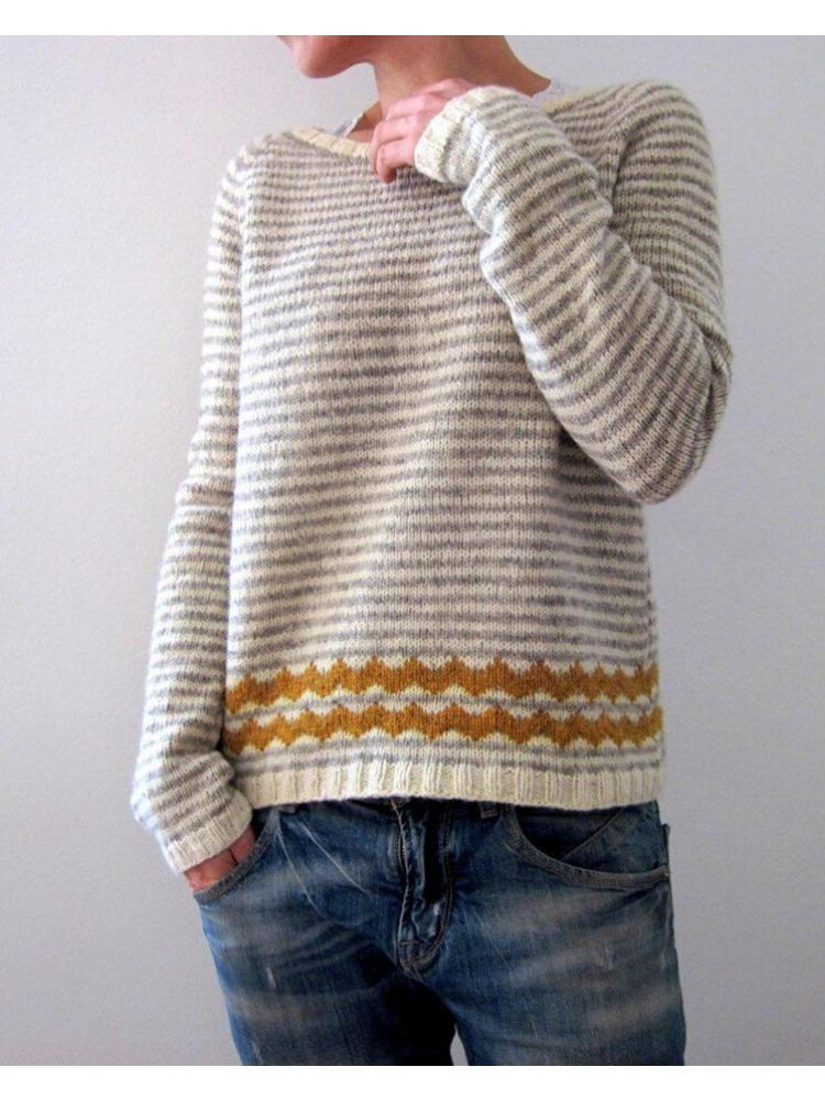 Women's Sweater Round Neck Colour Blocked Loose Fashion Pullover Knitwear Luxurious Relaxed-fit Slimming and Versatile Top