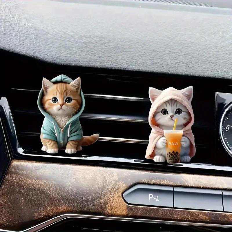 2PCS Cute Cat Acrylic Car Decoration Fragrance Sheet Long-lasting Fragrance Ventilation Clip Decoration and Aromatherapy
