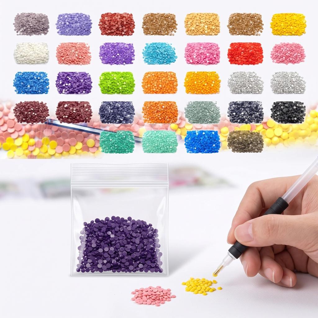 15000 30 Colors Flat Back Round Resin Beads for - Round Drill Supplies for 5D DIY