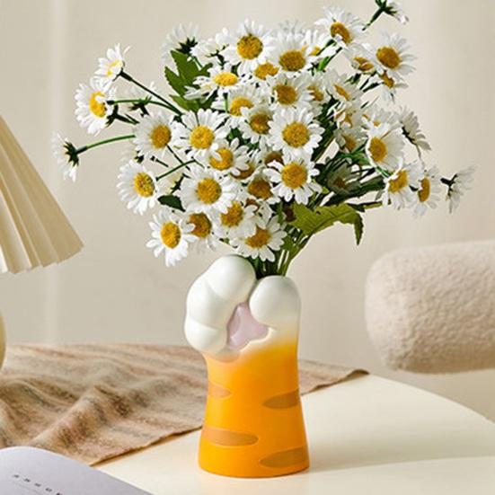 Cute Cat Paw Vase, Cartoon Paw Shaped Resin Flower Arrangement Vase, Desktop Decorative Plant Holder for Living Room, Bedroom, Bookshelf