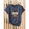 Leopard print Apple teacher life print for women T Shirt 2026 Spring and summer fashion short sleeves Casual loose-fitting slimming top for daily