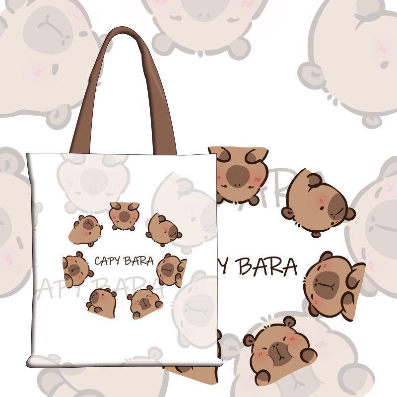 2025 Cute Capybara Canvas Shoulder Bag - Large Capacity Schoolbag for Women