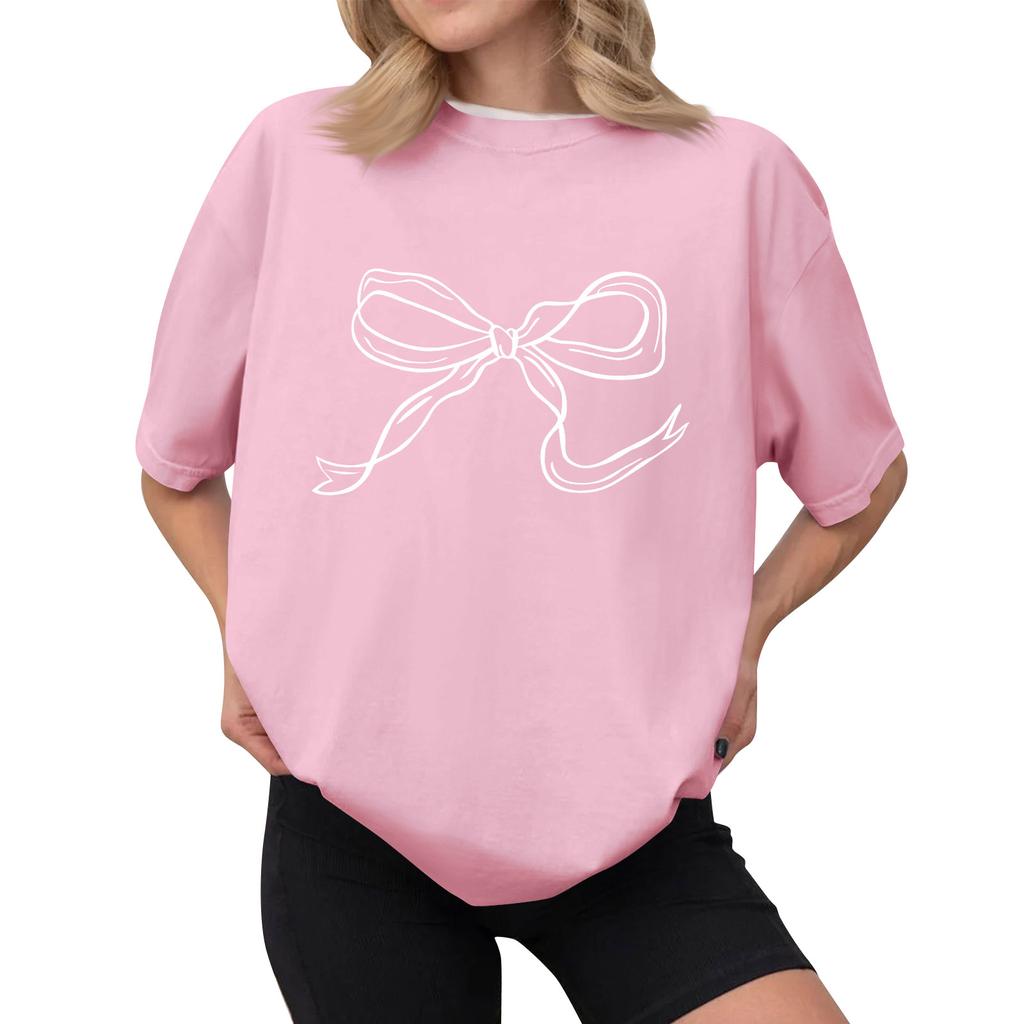 Women's Casual Printed T-Shirt Round Neck Pullover Short Sleeve Top