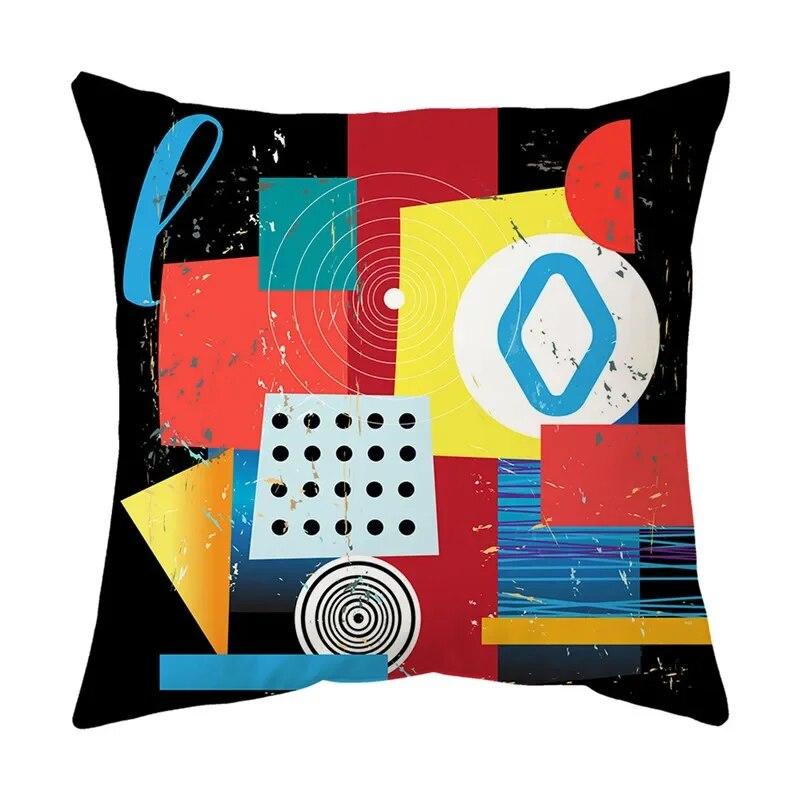 Modern Living Room Sofa Pillowcase Office Car  Colorful Geometric Line Mosaic Pattern Cushion Cover