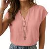 Women’s Casual Loose Fit Button Front Short Sleeve Blouse Relaxed V Neck Lightweight Top Suitable for Everyday Wear