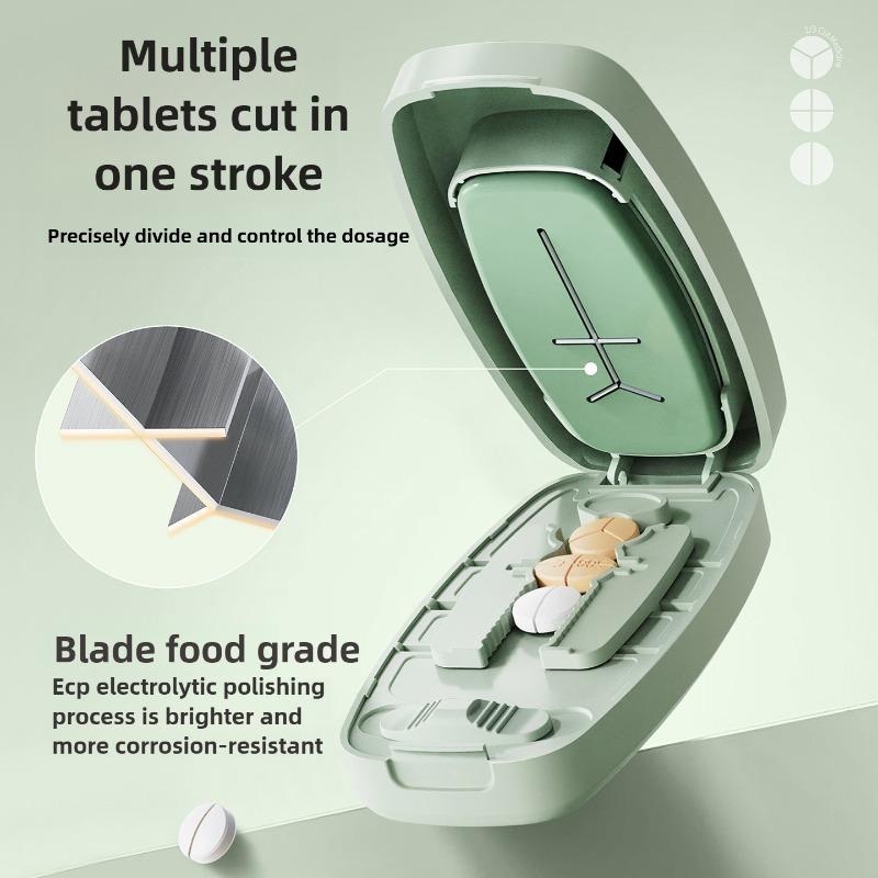 Multifunctional Pill Splitter with Storage Compartment 1/2 1/3 1/4 Precise Pill Cutting Portable Medicine Organizer