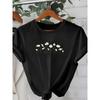 Womens Soft Black Tee White Daisy Floral Print Relaxed Fit Round Neck Short Sleeve Machine Washable No Belt Hem Adjustment All Season Layering