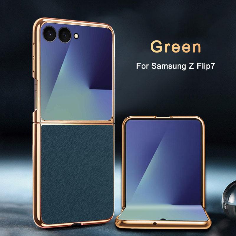 Für Samsung Galaxy Z Flip 7 Hülle Luxus PU Leder Skin Plating Schlanke Schutz-Rückseite Hülle für Samsung Z Flip7 Handyhülle