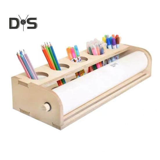 Деревянный держатель для бумаги, настольный держатель для рулонов бумаги, органайзер для рулонов бумаги для рисования с держателем для ручек для школы, художественной студии, дома