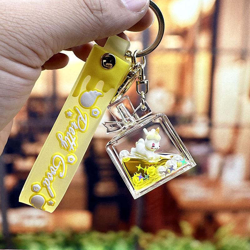 Lila Stern Flüssiger Treibsand Schlüsselanhänger mit Kirschblüten Öl-gefülltem Anhänger - Niedlicher 3D Rucksackanhänger für Frauen