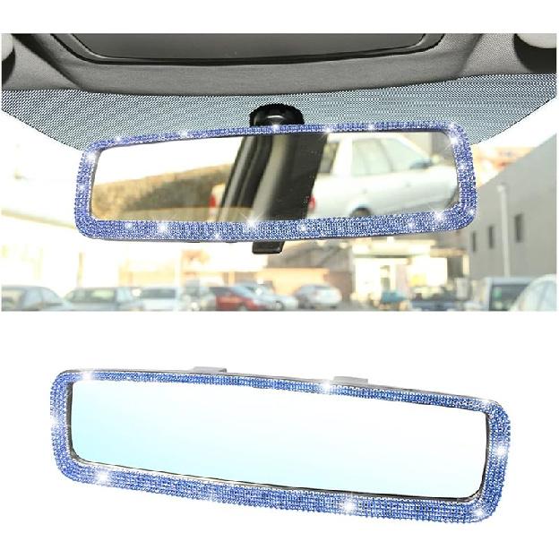 Bling Car Rear View Mirror, Rhinestones Crystal Clip-On Rearview Mirror With HD Glass, Compatible With Most Cars, SUVs, Vehicles, Auto Interior