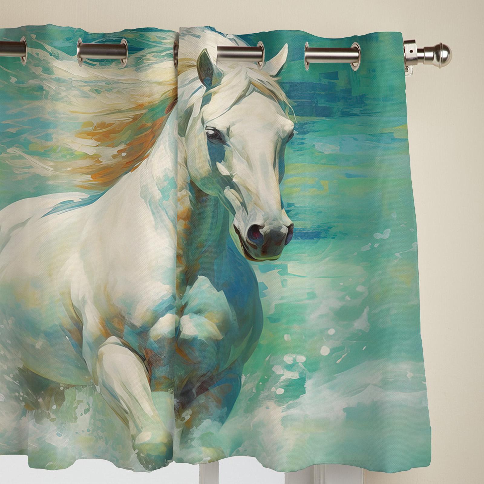 Акварельные шторы с лошадью для спальни — фото 4