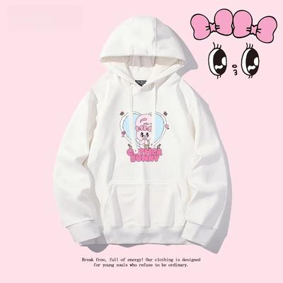 Aisile Little Rabbit Pink Rabbit Cartoon Pattern Cute Hooded Sweatshirt for Men and Women Loose and Casual Spring Autumn Wear