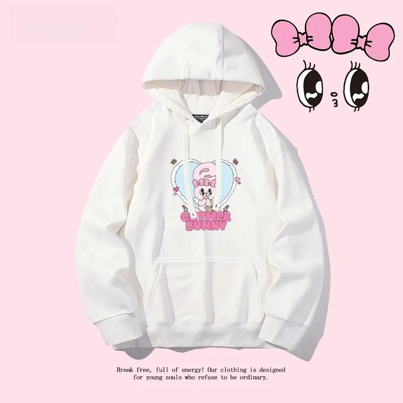 Aisile Malý králíček Růžový králíček kreslený vzor roztomilá mikina s kapucí pro muže a ženy volná a ležérní jarní podzimní nošení