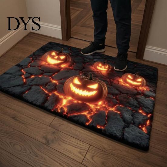 Alfombra de Ilusión 3D Alfombra de Halloween, Patrón de Calavera Óptica con Profundidad Realista, Decoración de Entrada de Horror Calabaza Espeluznante Felpudo Antideslizante para la Entrada
