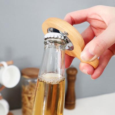 Bottle Opener Magnetic Manual Cartoon Pattern Wooden Hanging Hole Refrigerator Magnet Beer Opener Kitchen Gadets