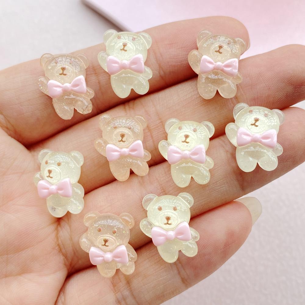 20Pcs Cute Mini Cartoon Bear Nail Art Resin Designer Charms DIY Craft For Nail 3D Decorations Jewelry