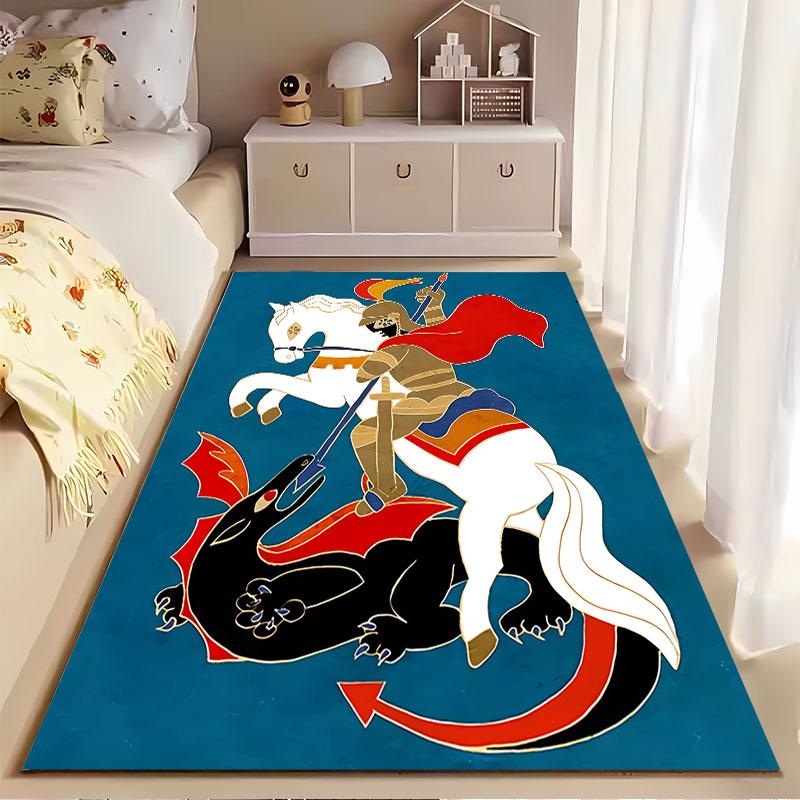 Knight Slaying Dragon Carpet suitable as a non-slip mat for the living room or bedroom sofa