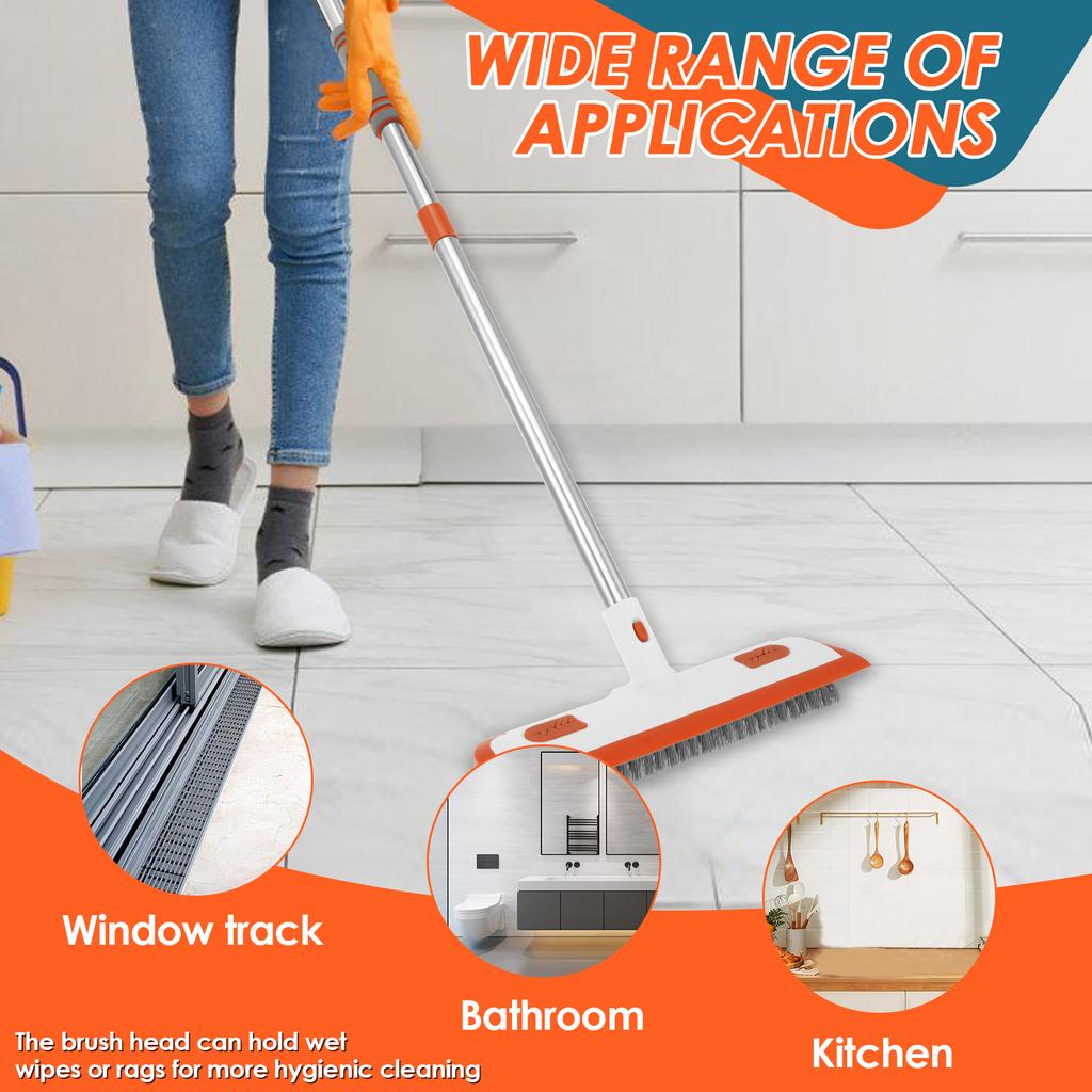 2 In 1 Floor Scrub Brush Bathroom Tile Glass Squeegee Ground Seam Wall Toilet Cleaning Brush Long Handle Kitchen Cleaning