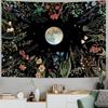 Moonlight Garden Tapestry, Bohemian-Style Moon Tapestry, Floral Tapestry, Black Wall Decoration, Home Decoration