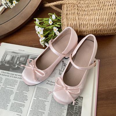 Japanese Cute Women Ballet Shoes Lolita Round Toe Bowtie Mary Jane Shoes College Ladies High Heels Elegant Pumps Wedding Shoes