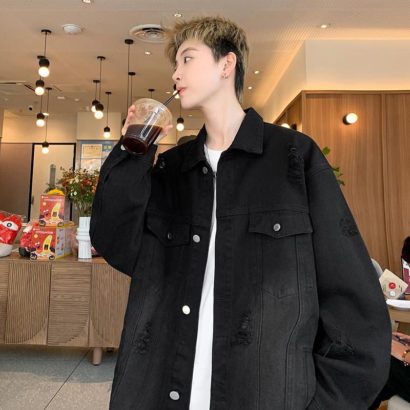 American-style Washed Ripped Denim Jacket Men's Spring and Autumn Jacket Trendy Casual Clothes