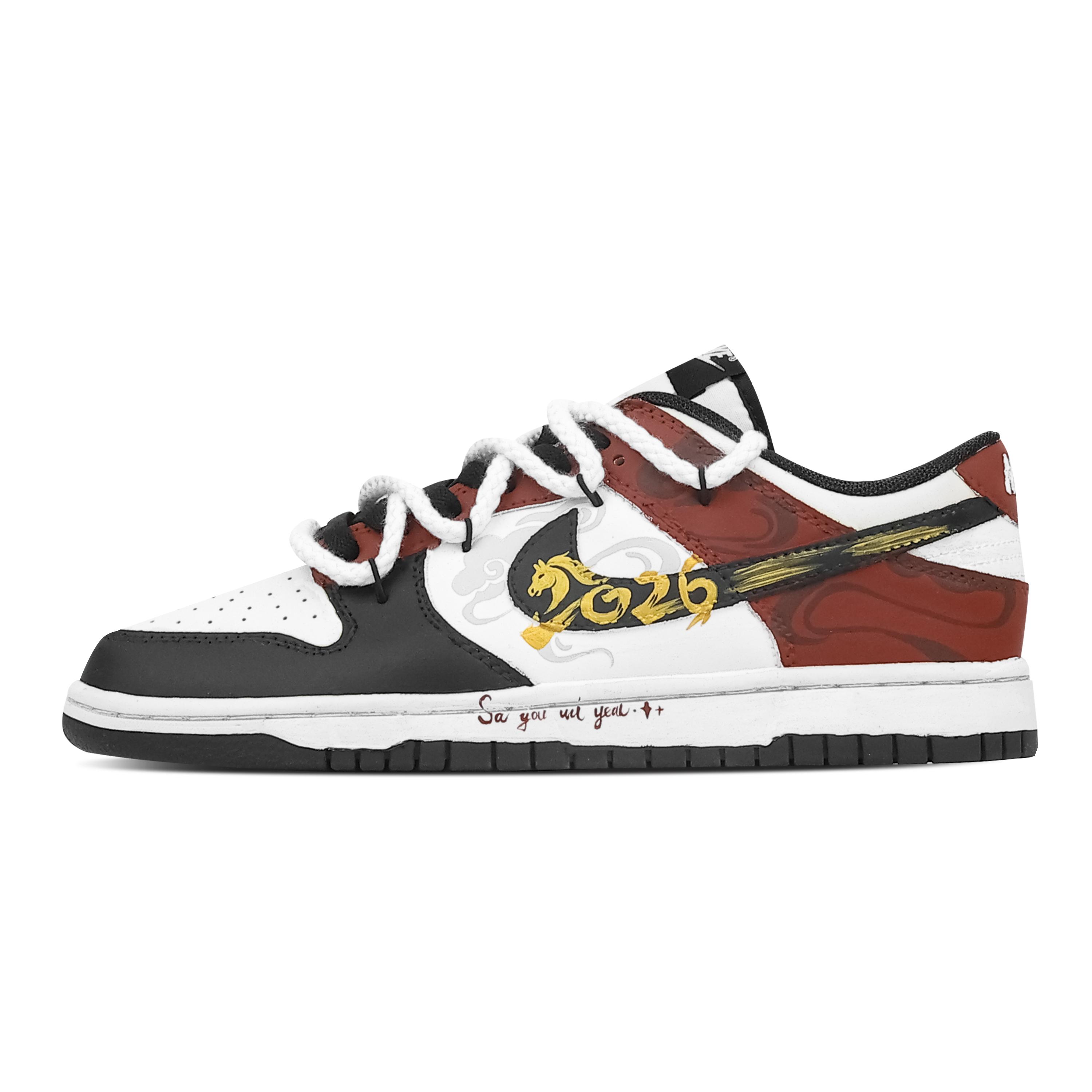 Nike Dunk Auspicious Clouds Auspicious Snow Slip Resistant Abrasion Resistant Low top Skateboard Shoes Unisex Black Red HF5441-100(Team773-) 35.5