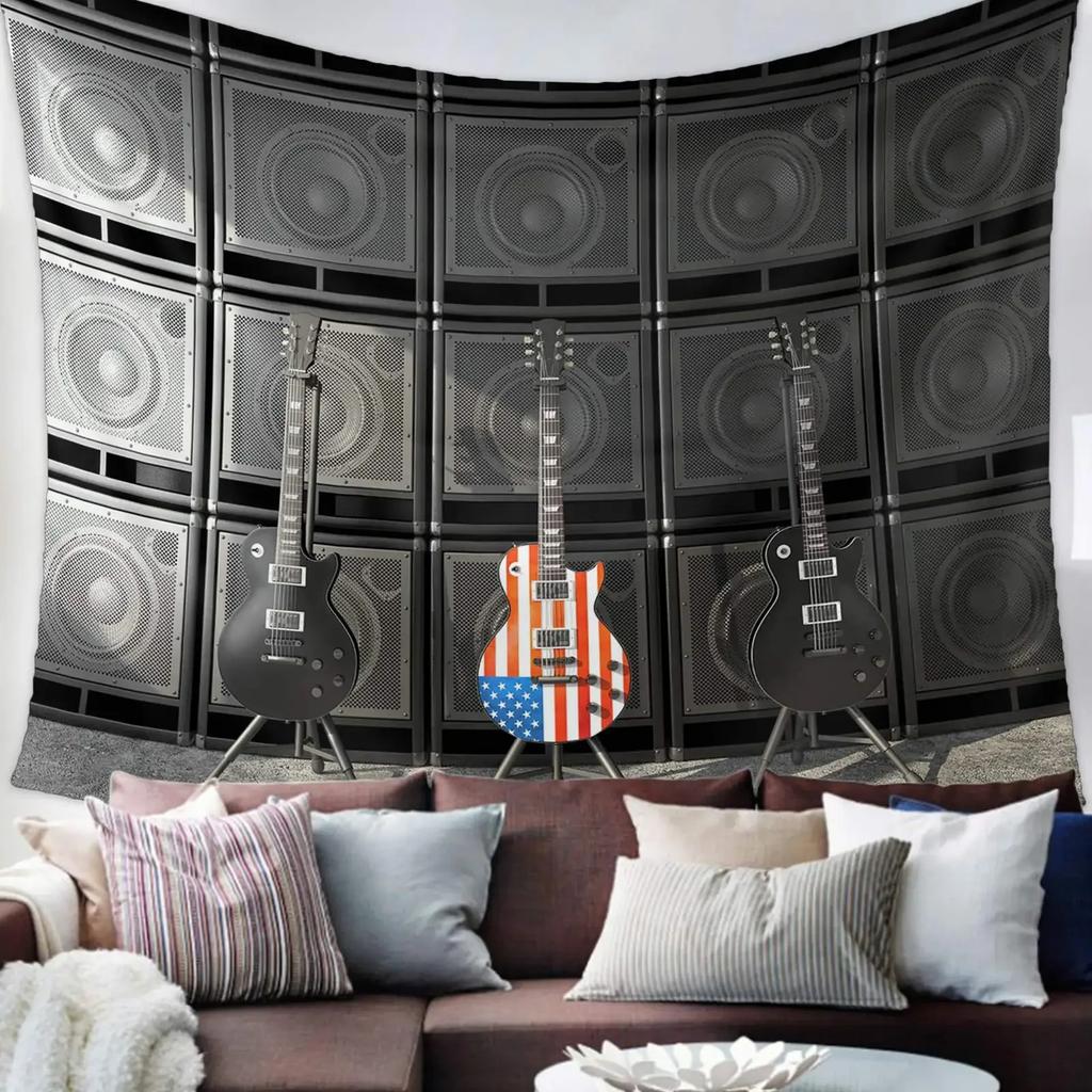Guitar Music Tapestry Concert Instruments Tapestry Rock Hippie Art Tapestries Wall Hanging Decor for Home Living Bedroom Dorm