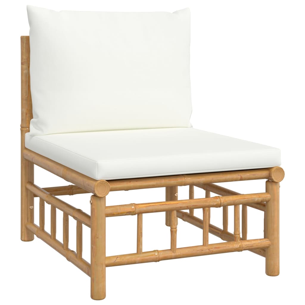 Vidaxl 4-Cz. Garden Furniture Set, Cream Cushions, Bamboo