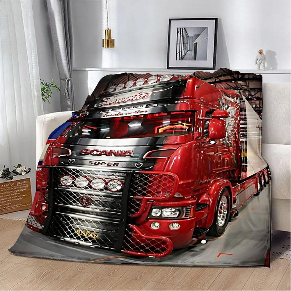 Printed Blanket Picnic Blankets Car Brand Scanias TruckS Warm Blanket Soft and Comfortable Blanket Home Travel Birthday Gift