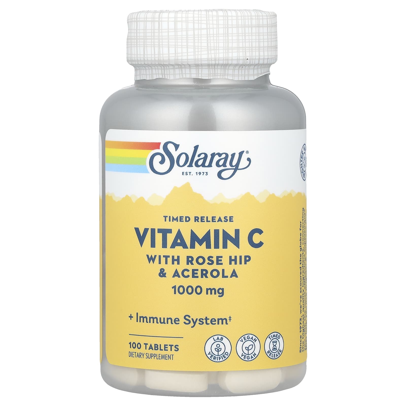 

Solaray, extended-release vitamin C, with rose hips and acerola, 1,000 mg, 100 tablets