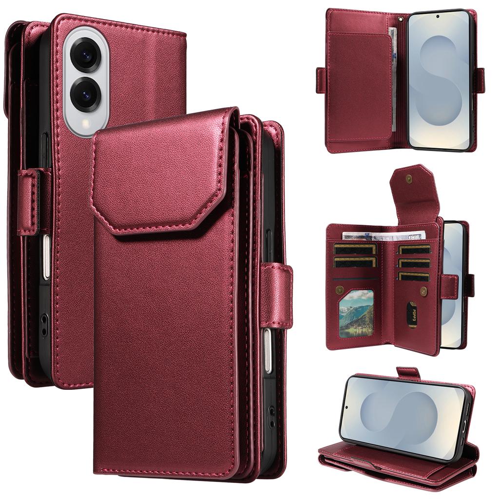 For Samsung Galaxy S25 Edge Case with Multi-Card Holder and Strap PU Leather Phone Cover Stand