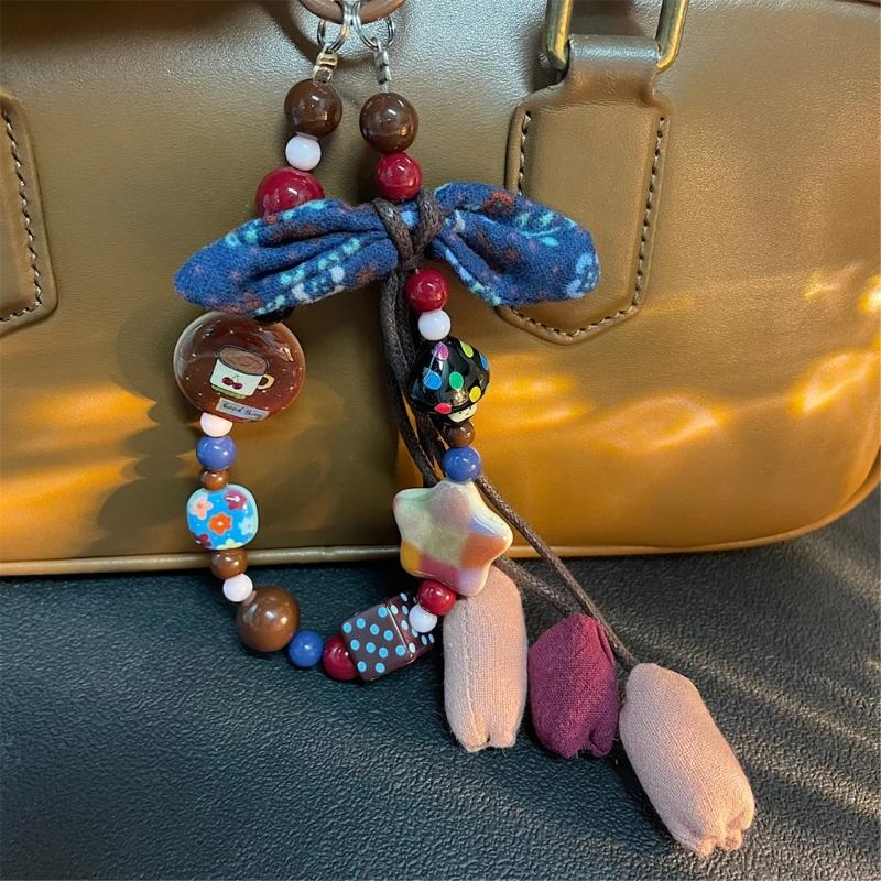 Stilvoller Handbemalter Ombre Stern Stoff Blume Schlüsselanhänger Stabiles PVC-Seil Unisex Schlüsselanhänger Taschenzubehör