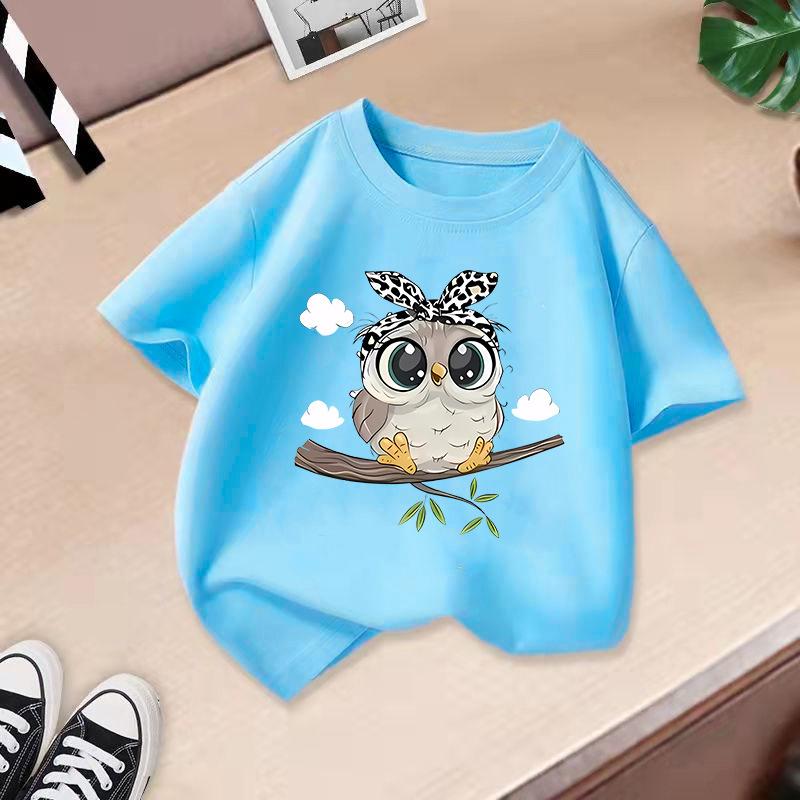 Dětské tričko s krátkým rukávem z čisté bavlny s roztomilými zvířecími potisky pro letní módu