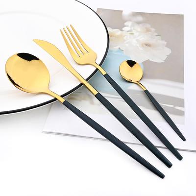 4Pcs Schwarz Gold Westlichen Geschirr Set Edelstahl Besteck Gabel Messer Löffel Geschirr Set Besteck Set Besteck Set