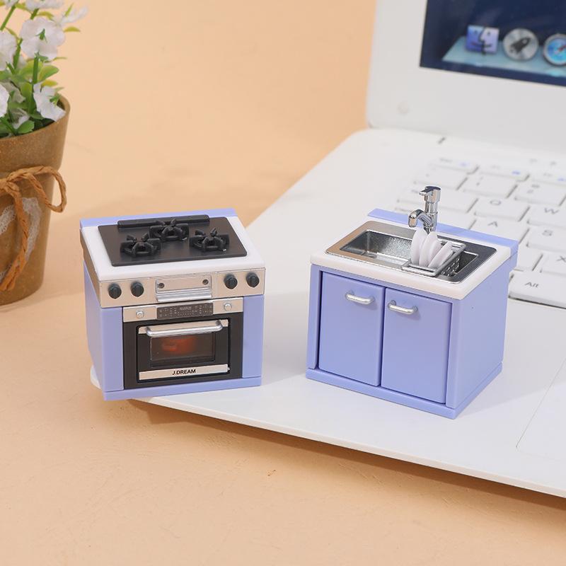 1 Set Dollhouse Simulation Mini Kitchen Utensils Gas Stove Model Scene Decoration Dolls House Miniature Kitchen Accessories