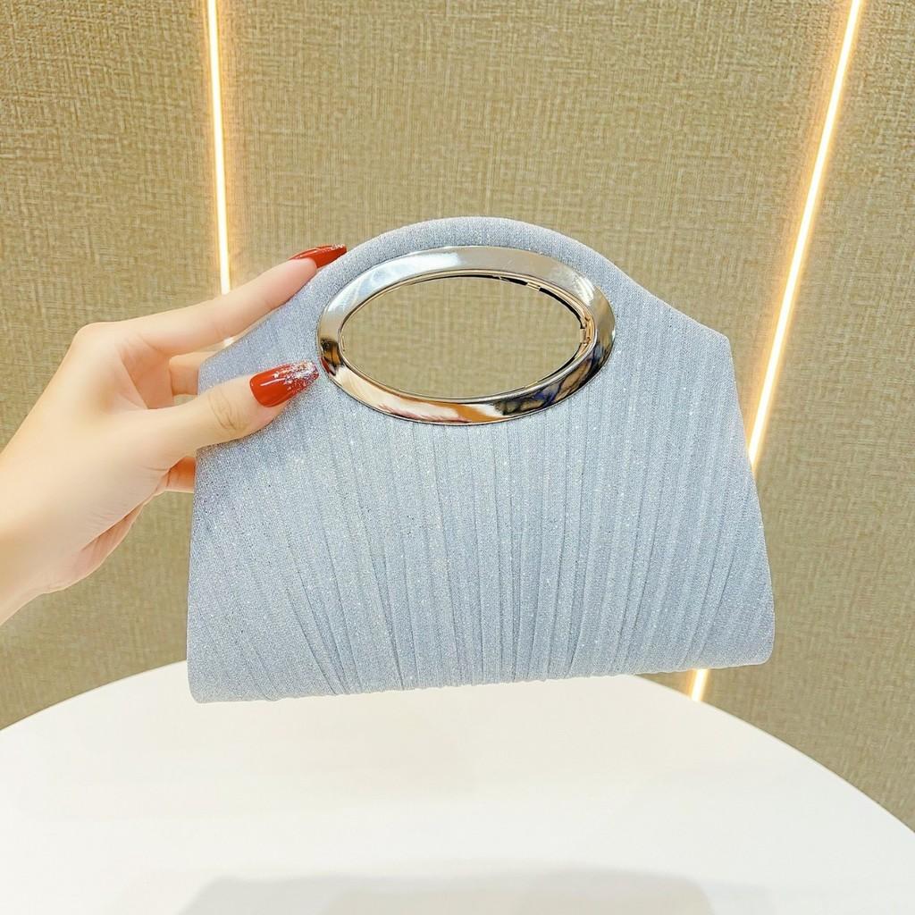 Polyester Evening Clutch Bag With Sequins And Pleats For Formal Events