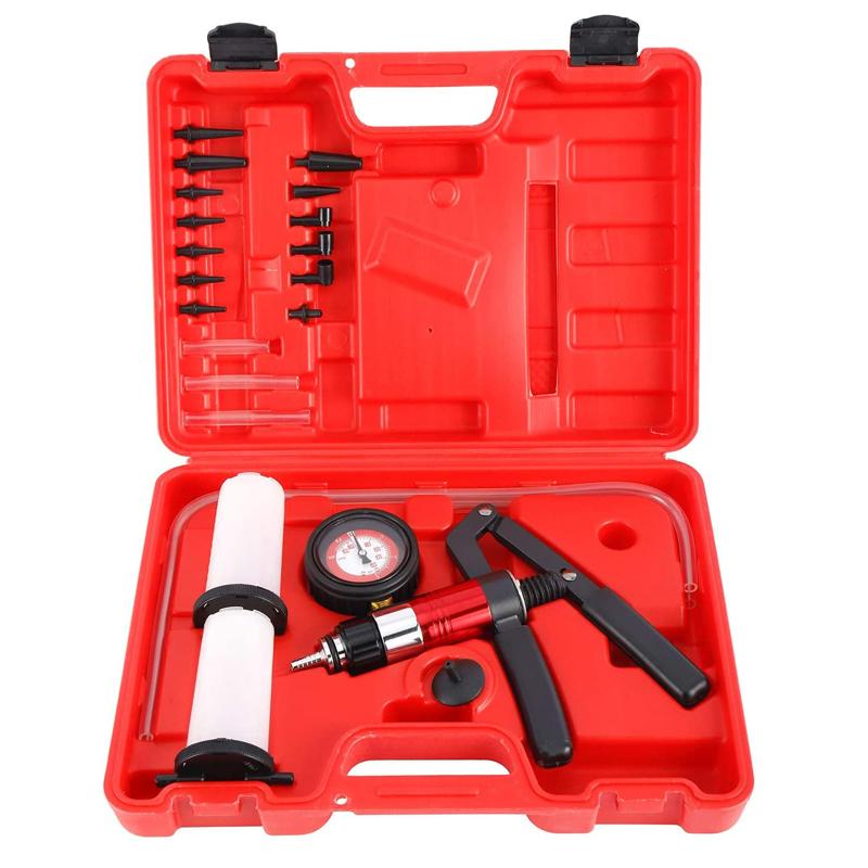 21pcs Hand Held Vacuum Pump Tester Set Vacuum Gauge and Brake Bleeder Kit for Automotive  Auto Diagnostic-tool