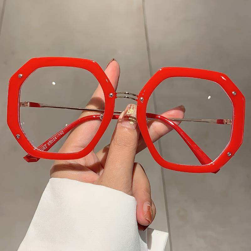 Man Women's Fashionable Plain Glasses Polygonal Frame Versatile Side Hollow Design Casual Comfortable Protective