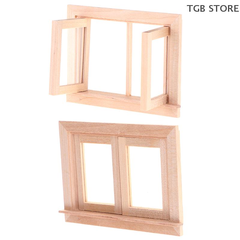 1Pcs 2 Pane Window Miniature Wood Frame 1/12 Dollhouse DIY Furniture Accessory