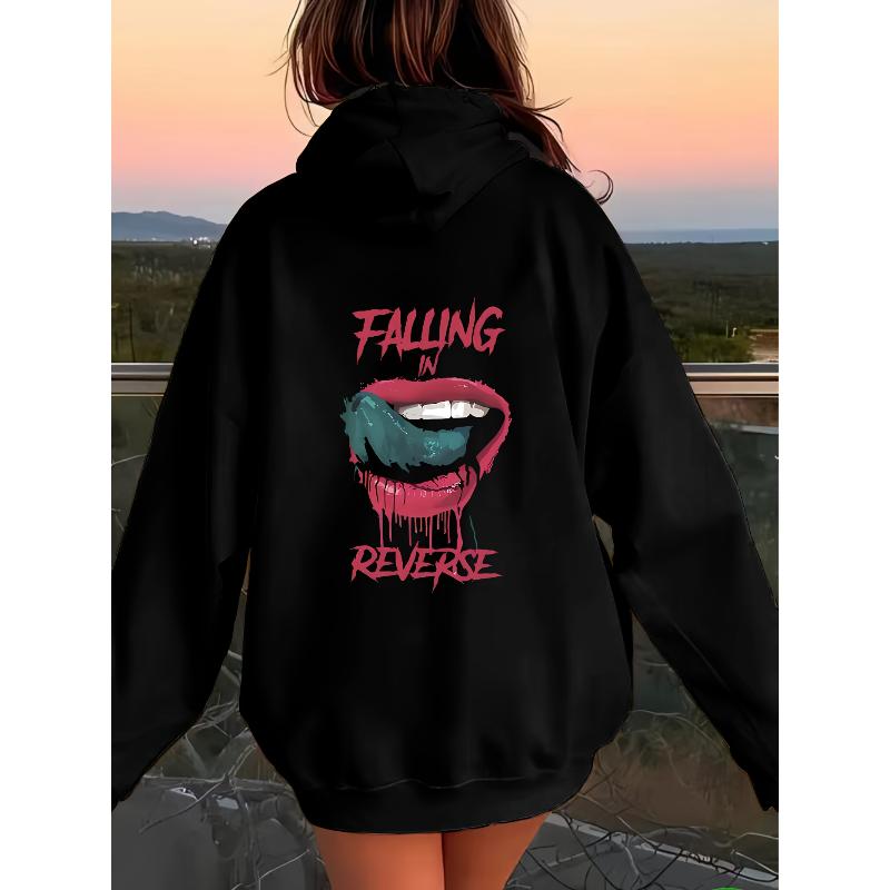 

Polyester Women s Casual Trendy Graphic Hoodie Versatile Windproof Elastic Cuff Fall Winter Daily Top XXL чорний
