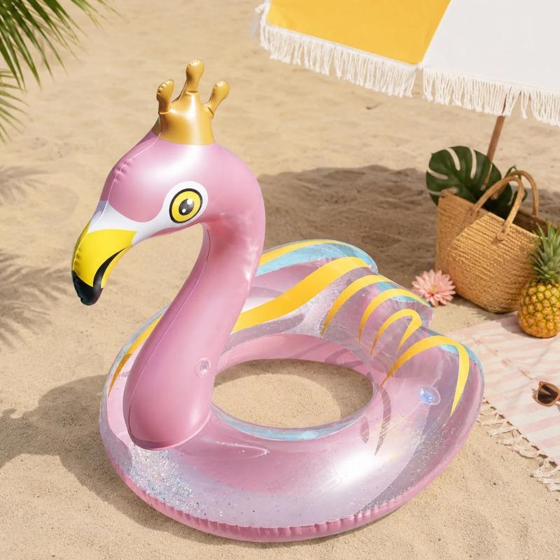 1PC Summer Inflatable Flamingo Pool Float Elegant Swimming Floaty Pool Toy with Glitters Outdoor Water Lounge Inflatable Raft