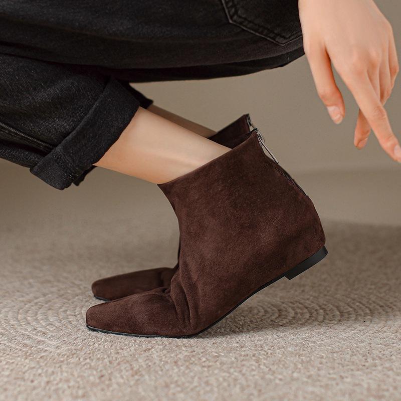 

Square head matte leather wedge short boots women s thin boots autumn new zipper middle heel women s boots after commuting 40